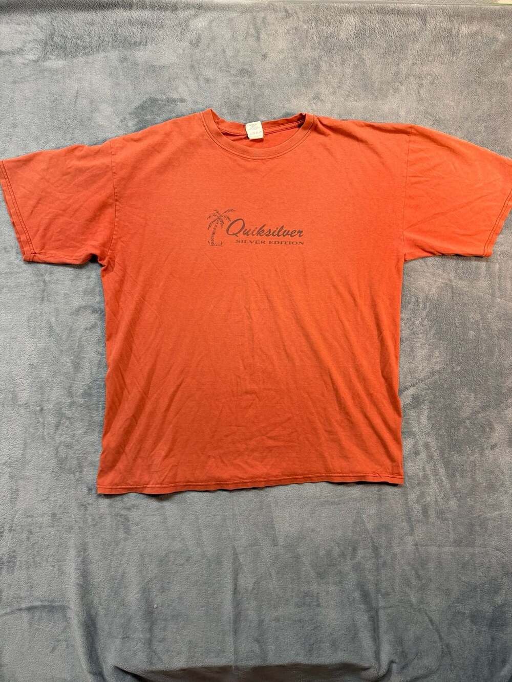 Quiksilver Silver Edition Vintage Orange T-Shirt with Palm Tree Logo Size L